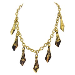 Chanel Vintage Gold CC Tie Charm Dangle Collar Necklace