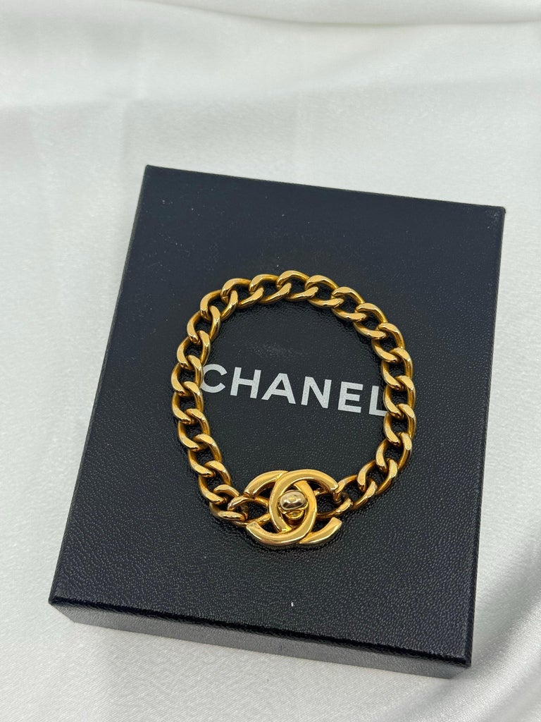 Chanel Vintage Gold CC Turn Lock Chain Bracelet photo 2