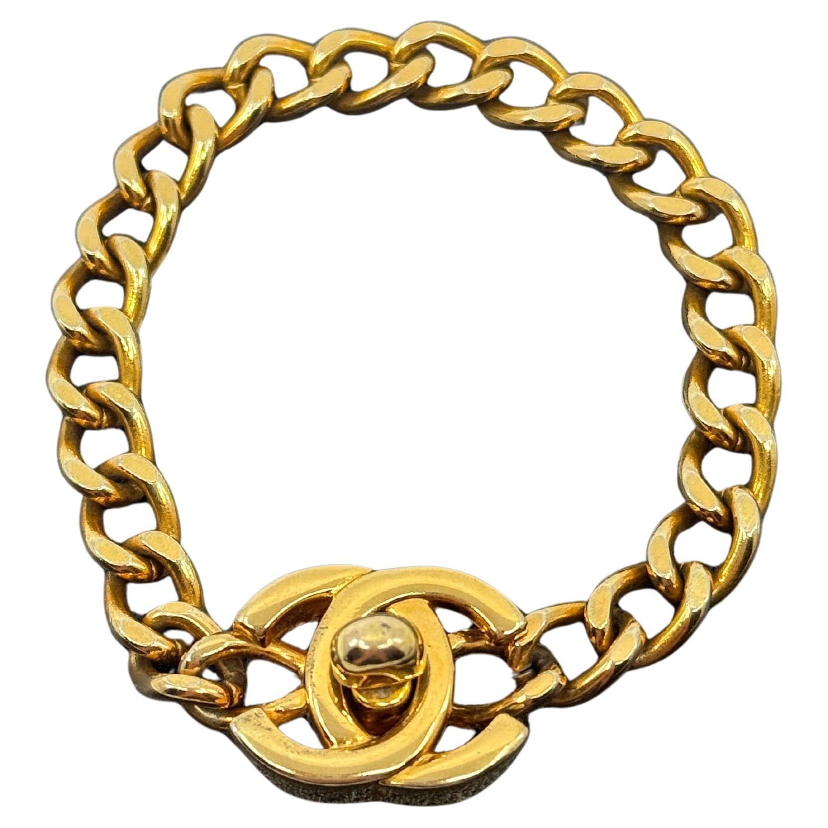 Chanel Vintage Gold CC Turn Lock Chain Bracelet