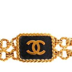 Chanel Vintage Gold Chain Belt with Black Leather Buckle