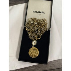CHANEL Vintage Gold Chain Crystal Accents CC Coin Charm Bracelet