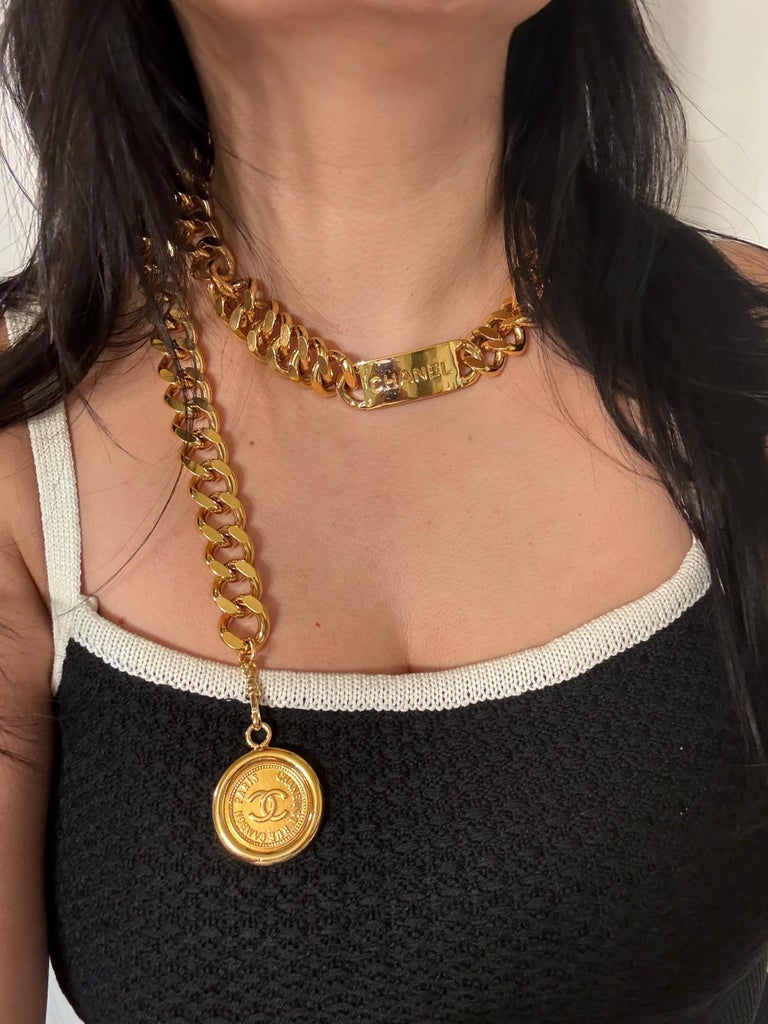 Chanel Vintage Gold Chain ID Plate and CC Coin Necklace/Belt  display picture 3