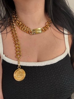Chanel Vintage Gold Chain ID Plate and CC Coin Necklace/Belt