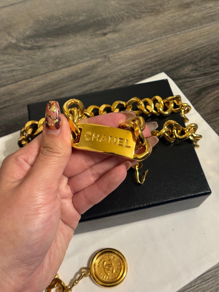 Chanel Vintage Gold Chain ID Plate and CC Coin Necklace/Belt Chanel Vintage Gold Chain ID Plate and CC Coin Necklace/Belt  main image 2