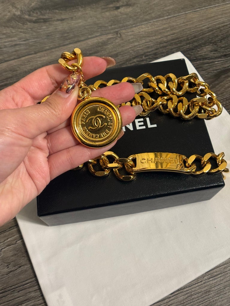 Chanel Vintage Gold Chain ID Plate and CC Coin Necklace/Belt  display picture 1
