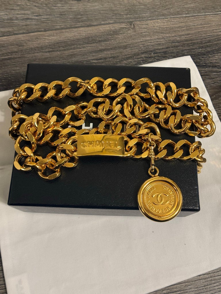 Chanel Vintage Gold Chain ID Plate and CC Coin Necklace/Belt  display picture 1