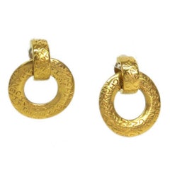 Chanel Vintage Gold Chanel Logo Doorknocker Dangle Drop Hoop Earrings