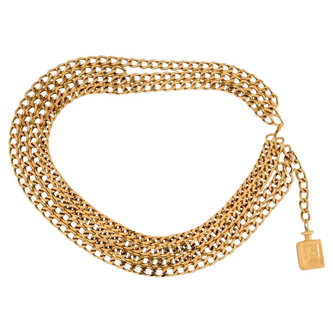 CHANEL Vintage Gold Coco Perfume Chain-Link Multi Strand Belt For Sale