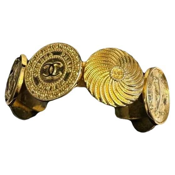 CHANEL Vintage Gold Coin CC Logo Cuff Bracelet For Sale