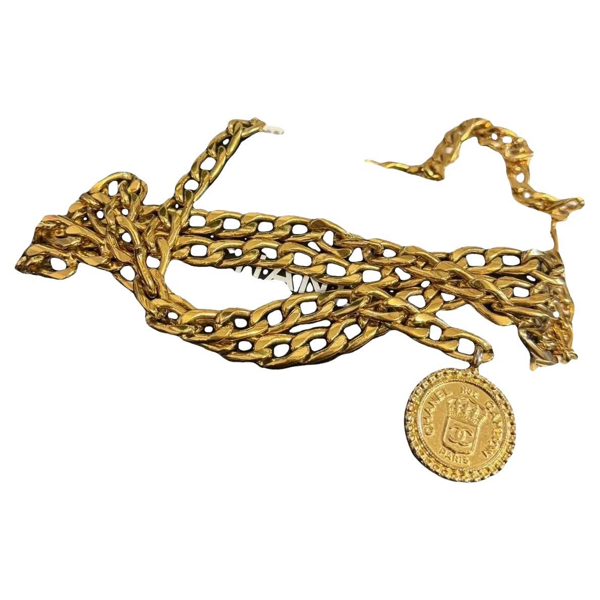 Chanel Vintage Gold Coin CC Rue Cambon Paris Multistrand Chain Belt For Sale