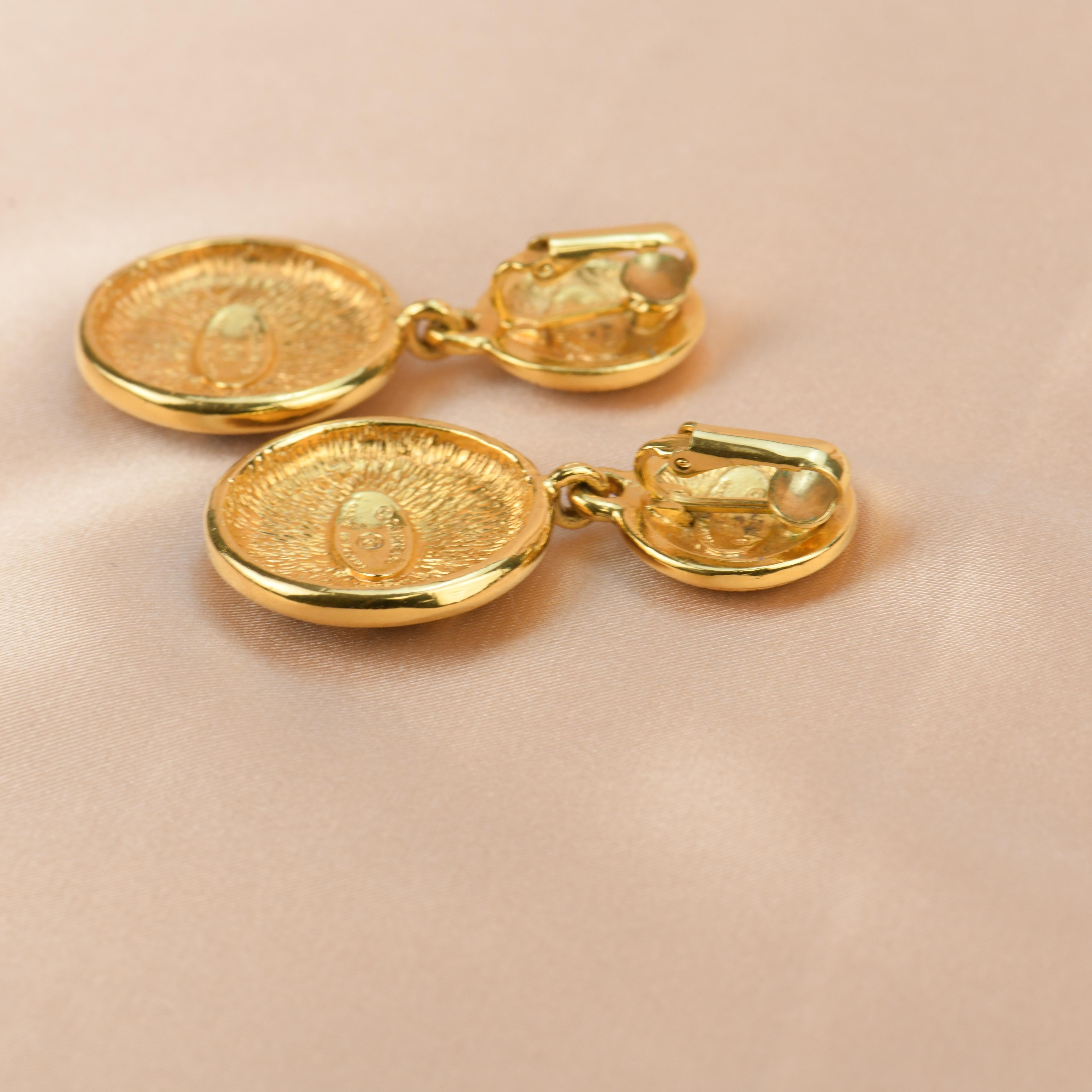 CHANEL Vintage Gold Coin Dangle Clip-On Earrings  3
