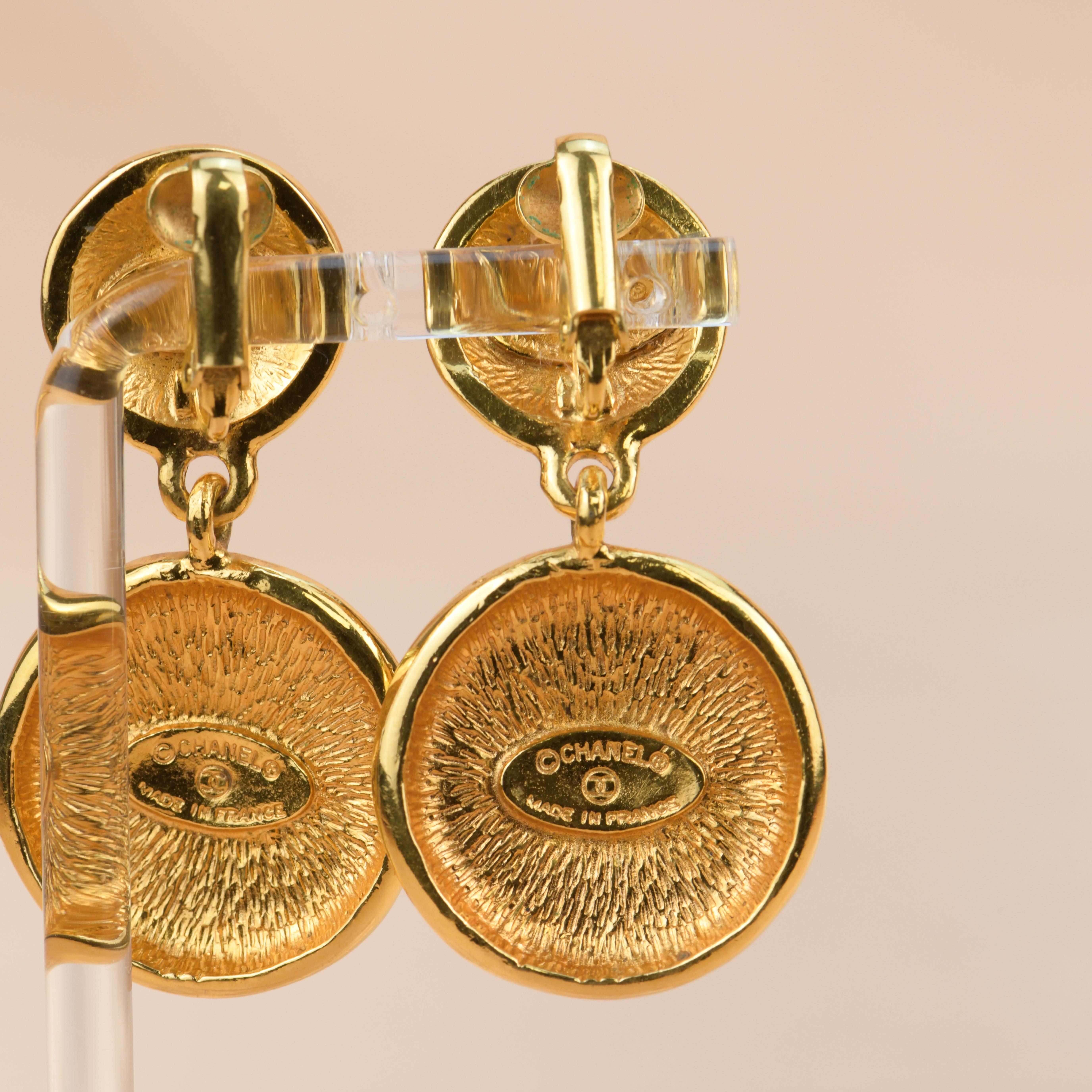 CHANEL Vintage Gold Coin Dangle Clip-On Earrings  1