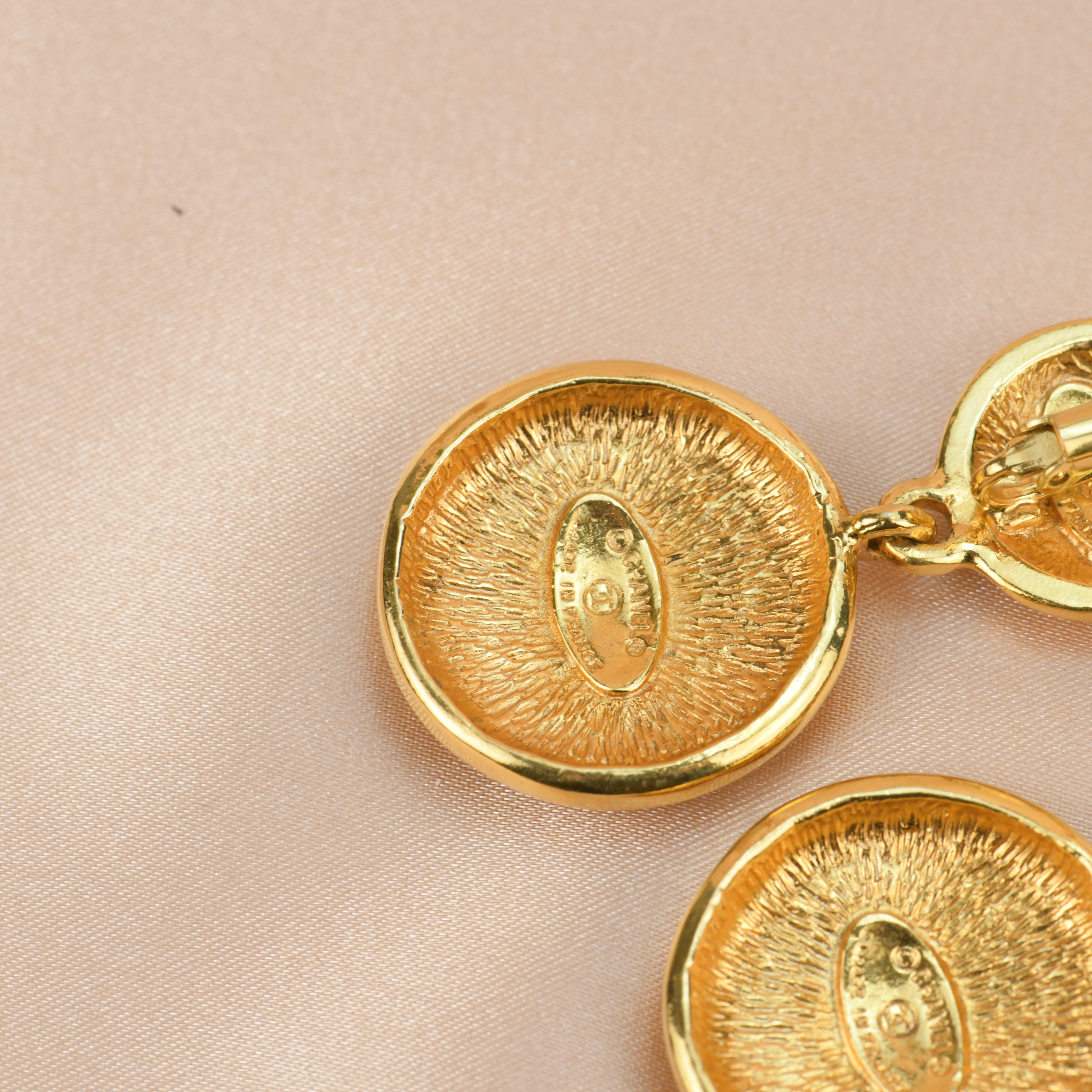 CHANEL Vintage Gold Coin Dangle Clip-On Earrings  2