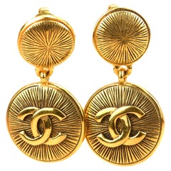 CHANEL Vintage Gold Coin Dangle Clip-On Earrings 