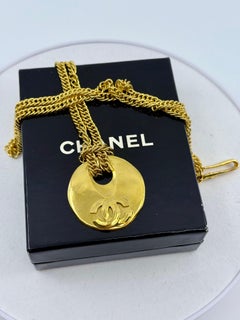 Chanel Vintage Gold Crescent CC Pendant Necklace