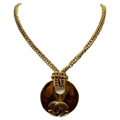 Chanel Vintage Gold Crescent CC Pendant Necklace
