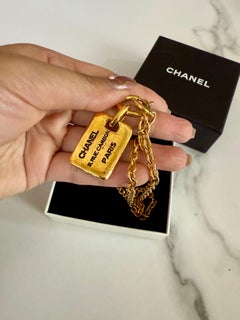 CHANEL Vintage Gold Dog Tag Rue Cambon Collar Necklace