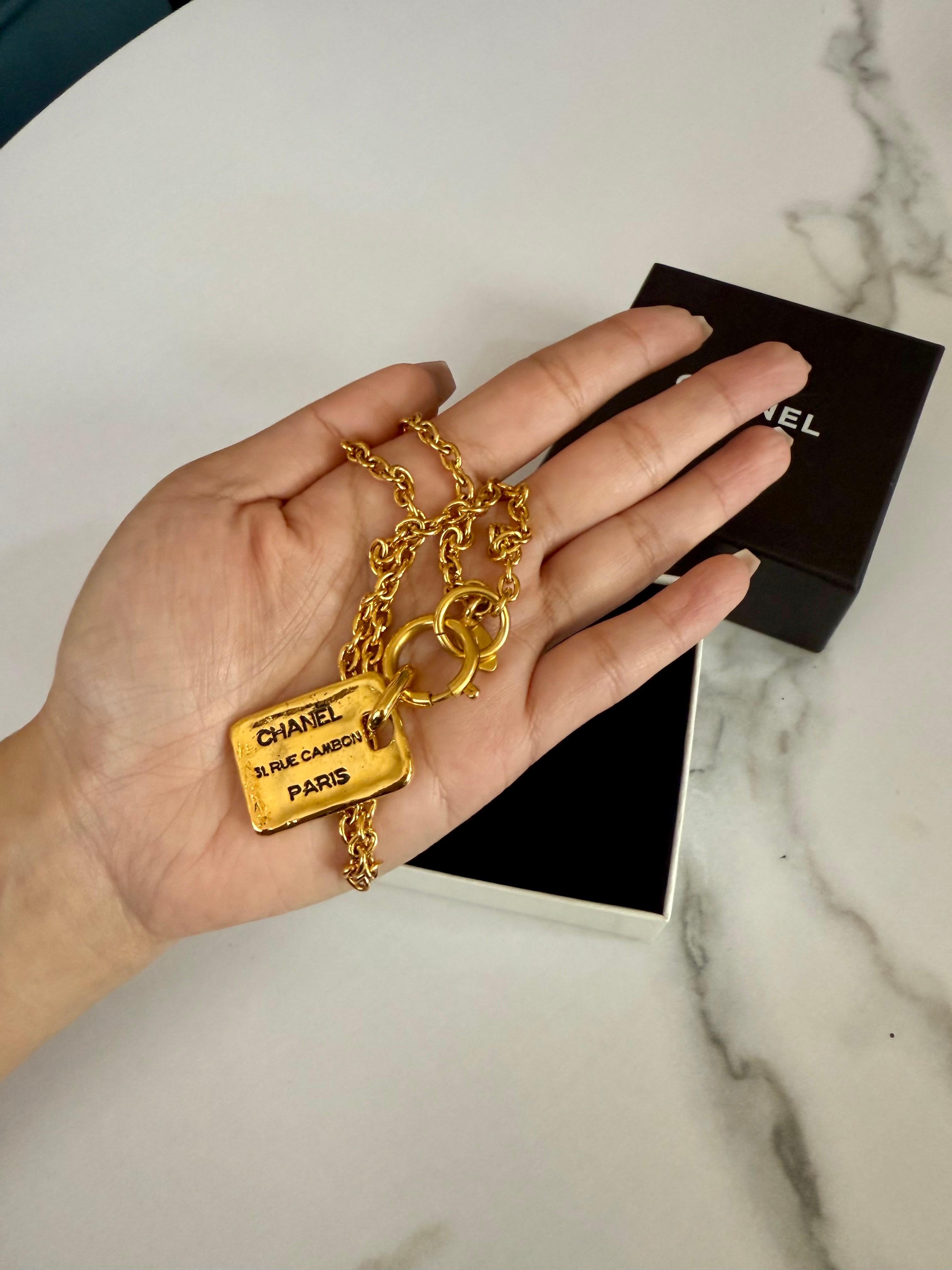 CHANEL Vintage Gold Dog Tag Rue Cambon Collar Necklace For Sale 2
