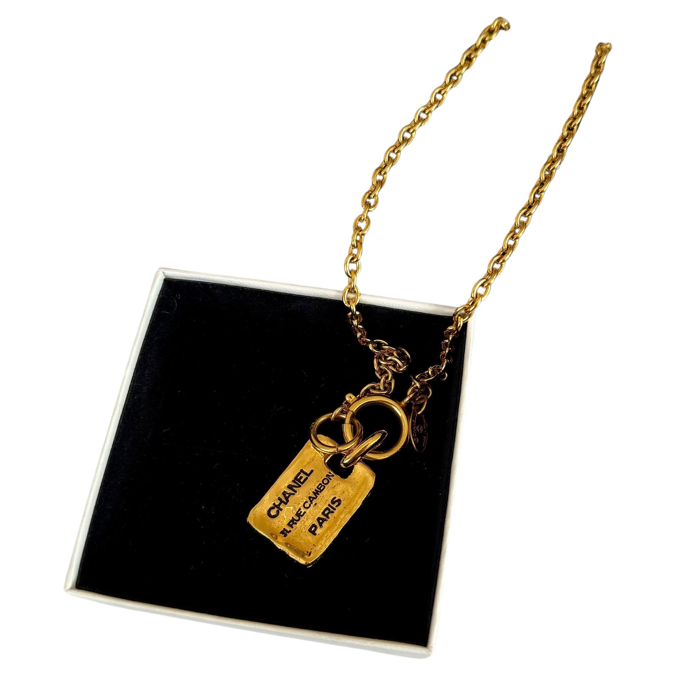 CHANEL Vintage Gold Dog Tag Rue Cambon Collar Necklace