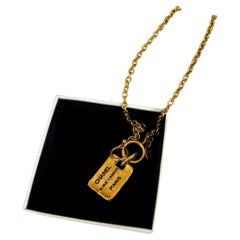 CHANEL Vintage Gold Dog Tag Rue Cambon Collar Necklace
