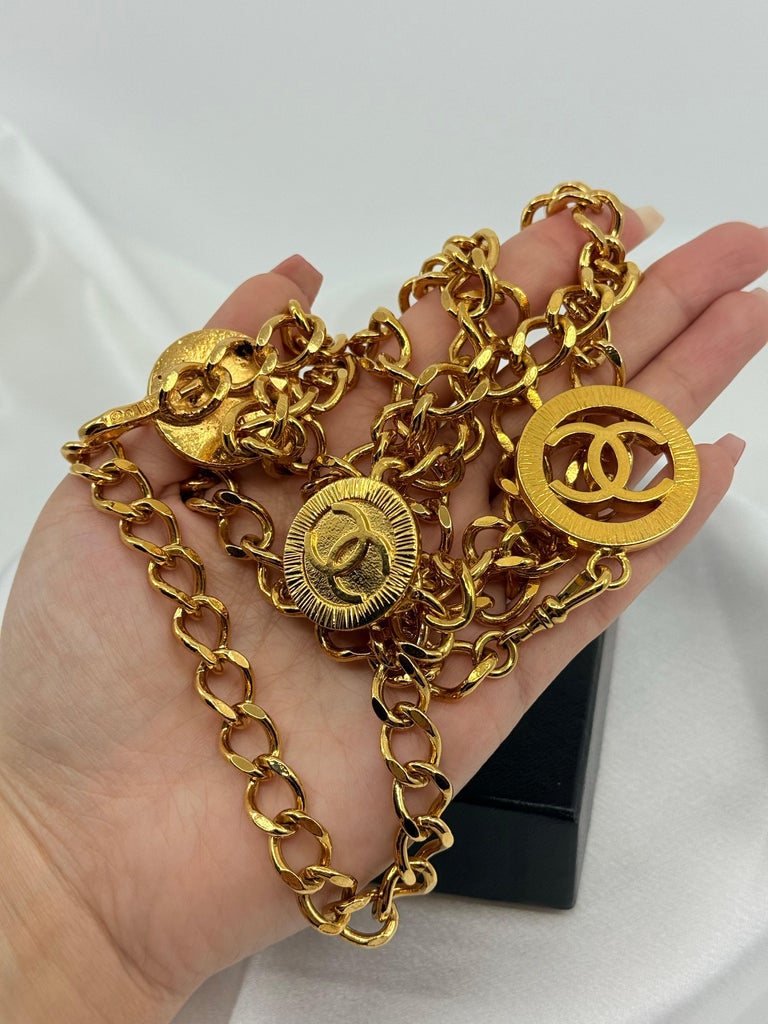 Chanel Vintage Gold Double Chain CC Medallion Waist Belt For 