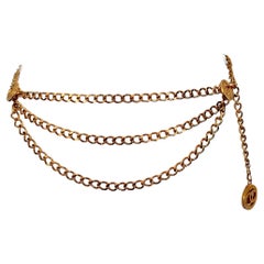 Chanel Vintage Gold Double Chain CC Medallion Waist Belt