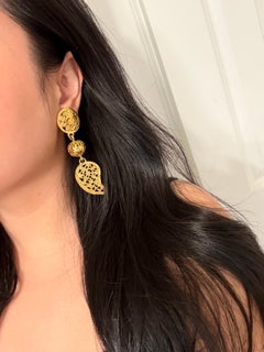 CHANEL Vintage Gold Filigree CC Dangle Clip On Earrings