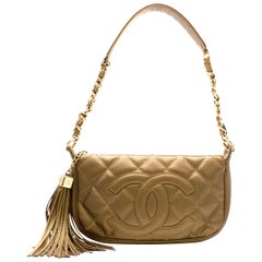 Chanel Vintage Gold Grained Leather Shoulder Bag