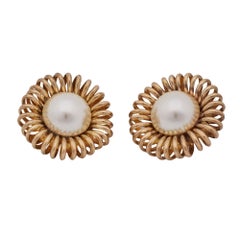 Chanel Vintage Gold Grande Baroque Mother Of Pearl Metal Earrings