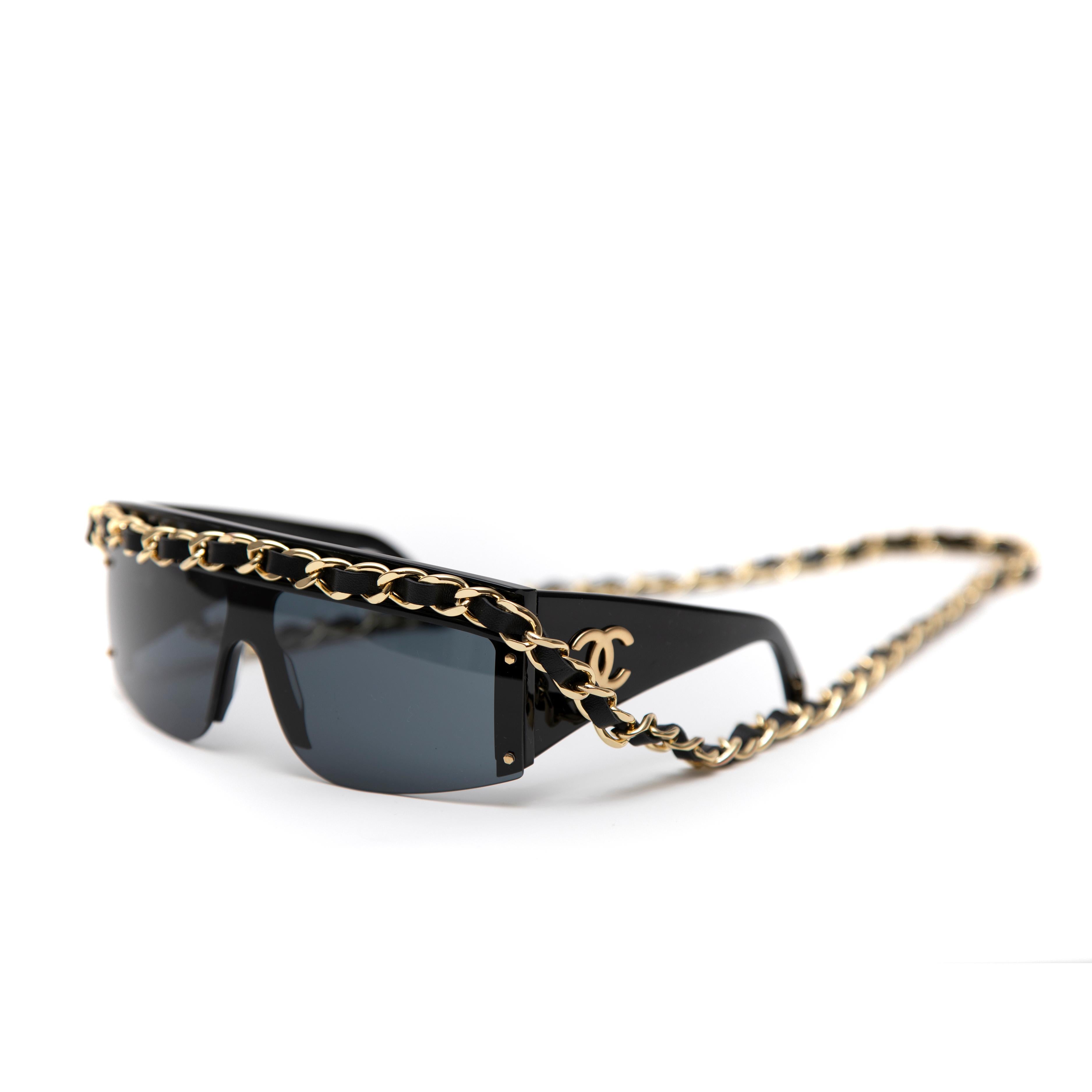 Black Chanel Vintage Gold Hardware Shield Sunglasses For Sale