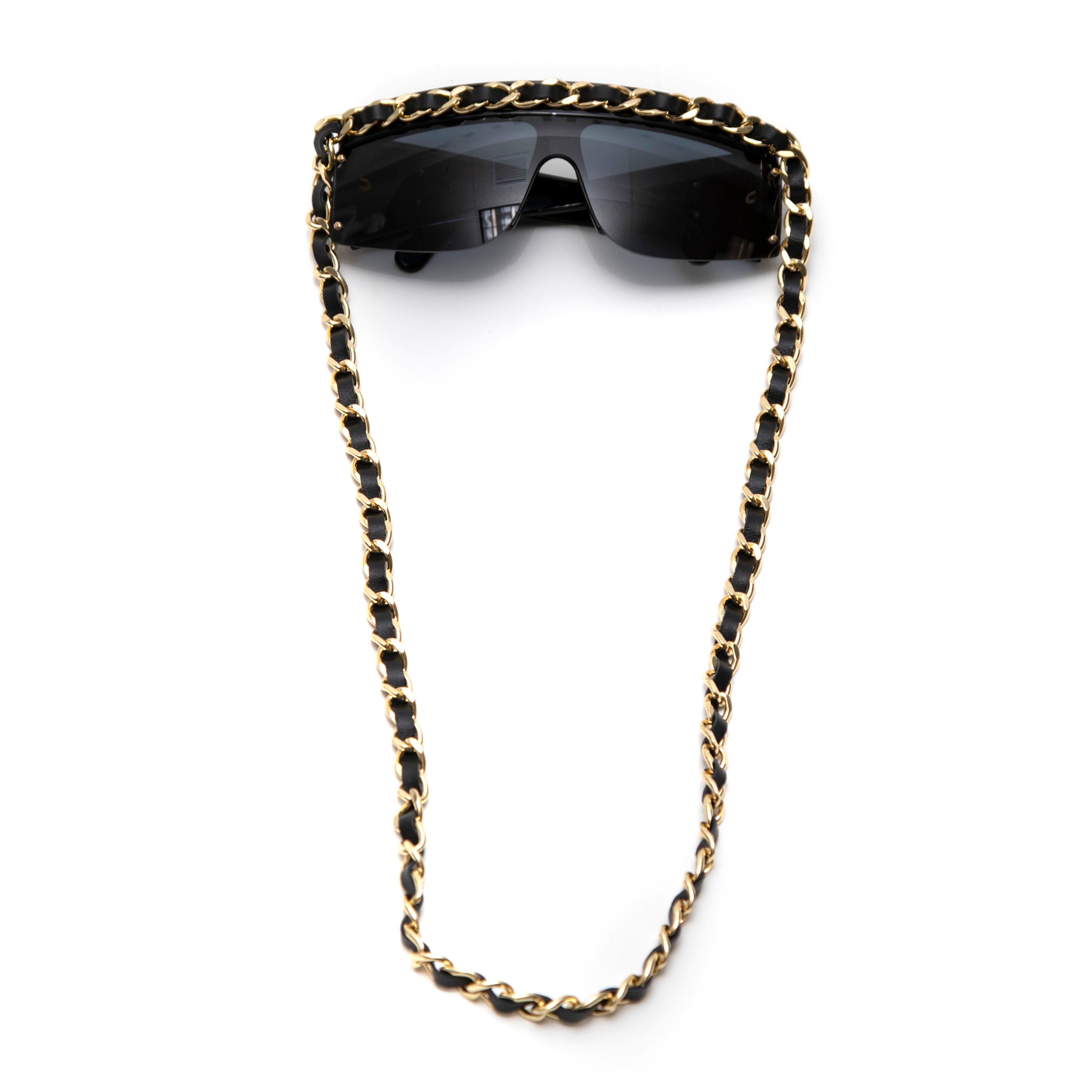 Chanel Vintage Gold Hardware Shield Sunglasses In Excellent Condition For Sale In West Hartford, CT
