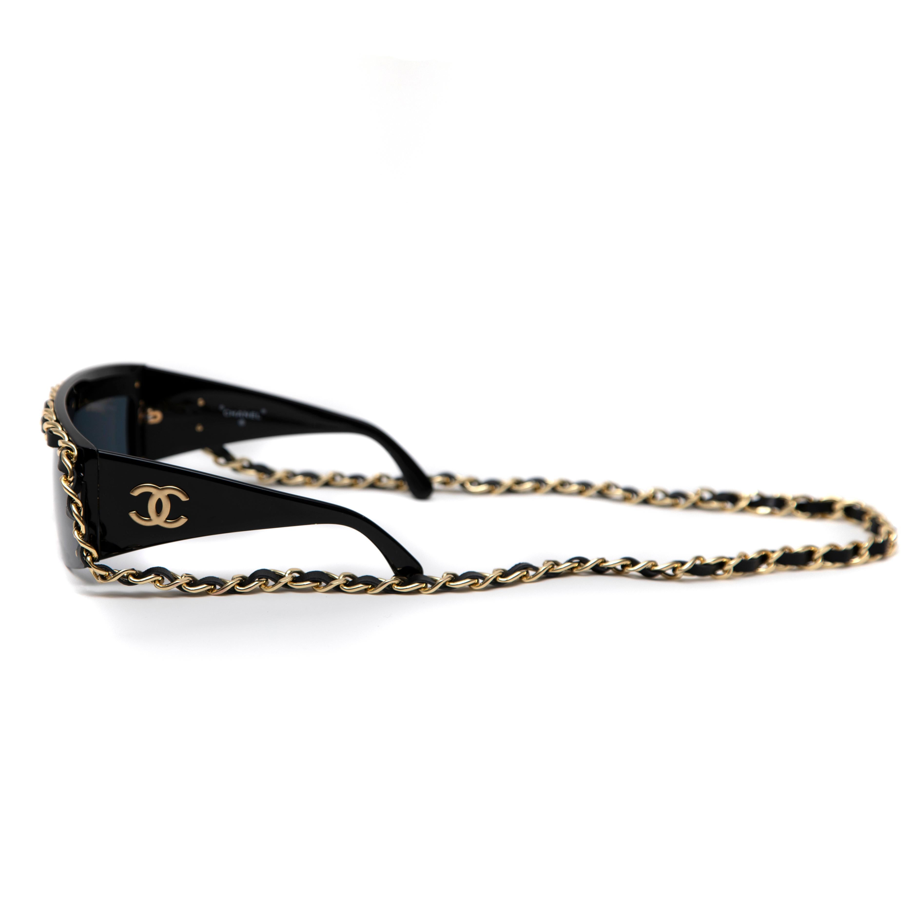 Women's or Men's Chanel Vintage Gold Hardware Shield Sunglasses For Sale