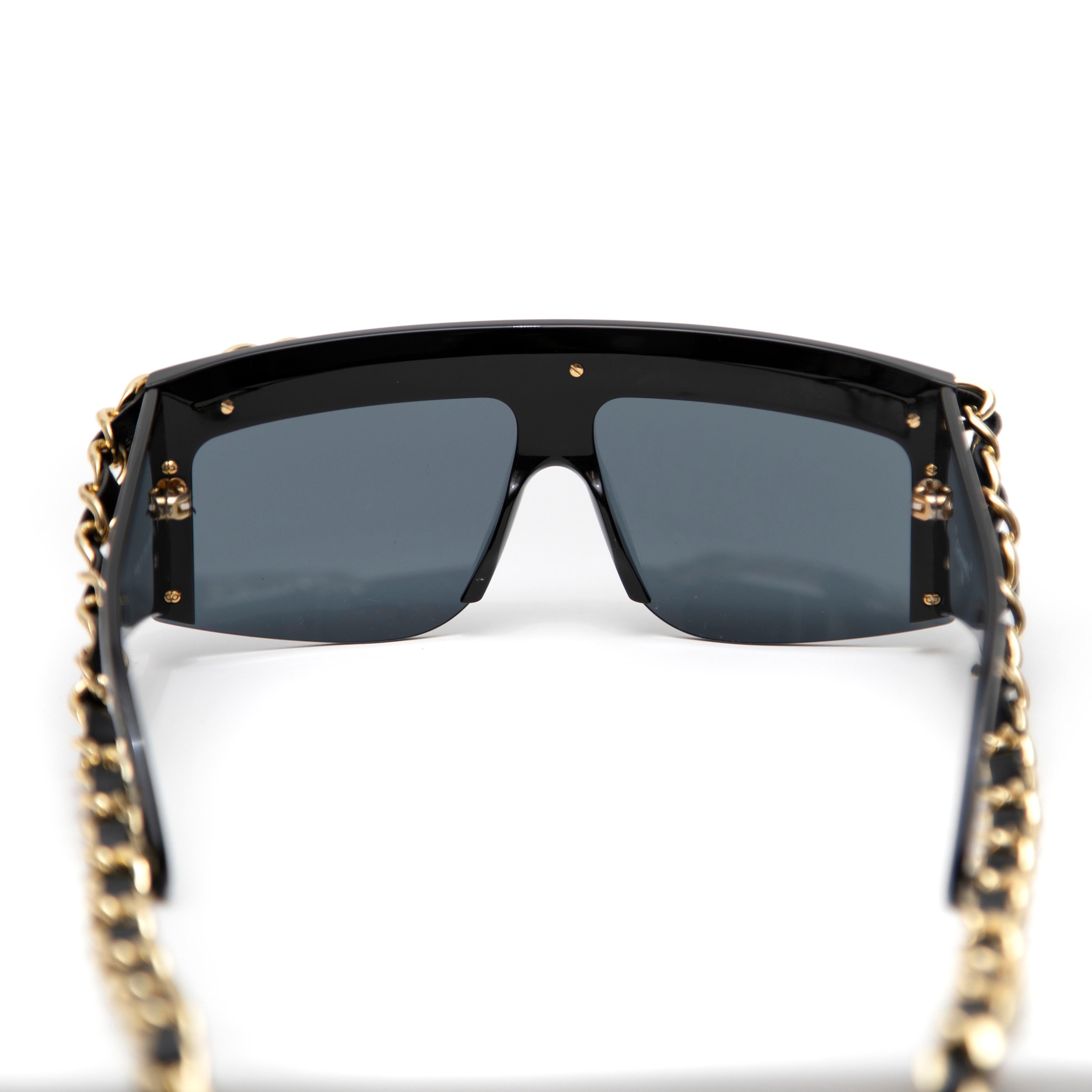 Chanel Vintage Gold Hardware Shield Sunglasses For Sale 1