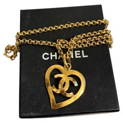 CHANEL Vintage Gold Heart CC Logo Pendant Necklace, 1995
