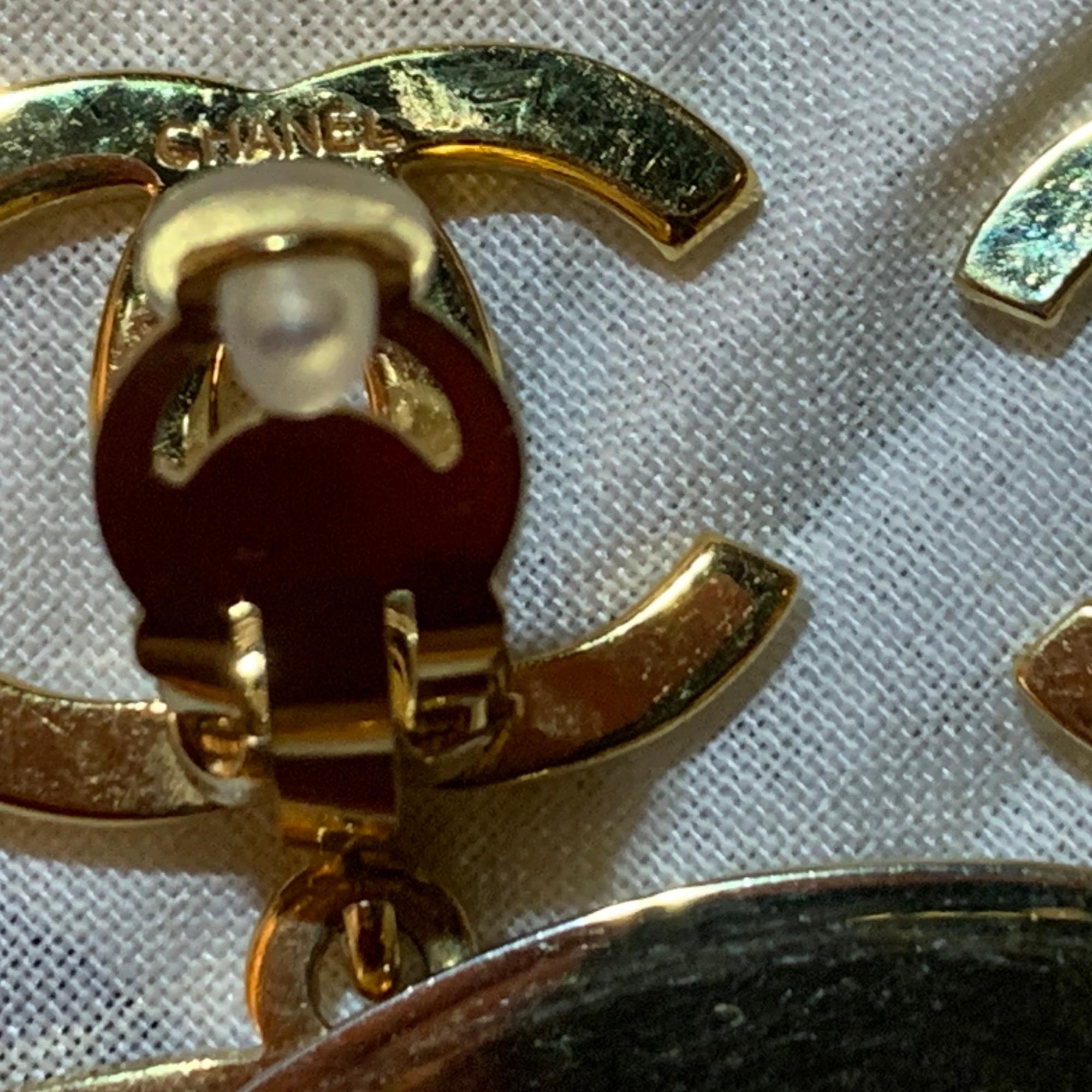 Chanel Vintage Gold Hoop CC Drop Earrings For Sale 3