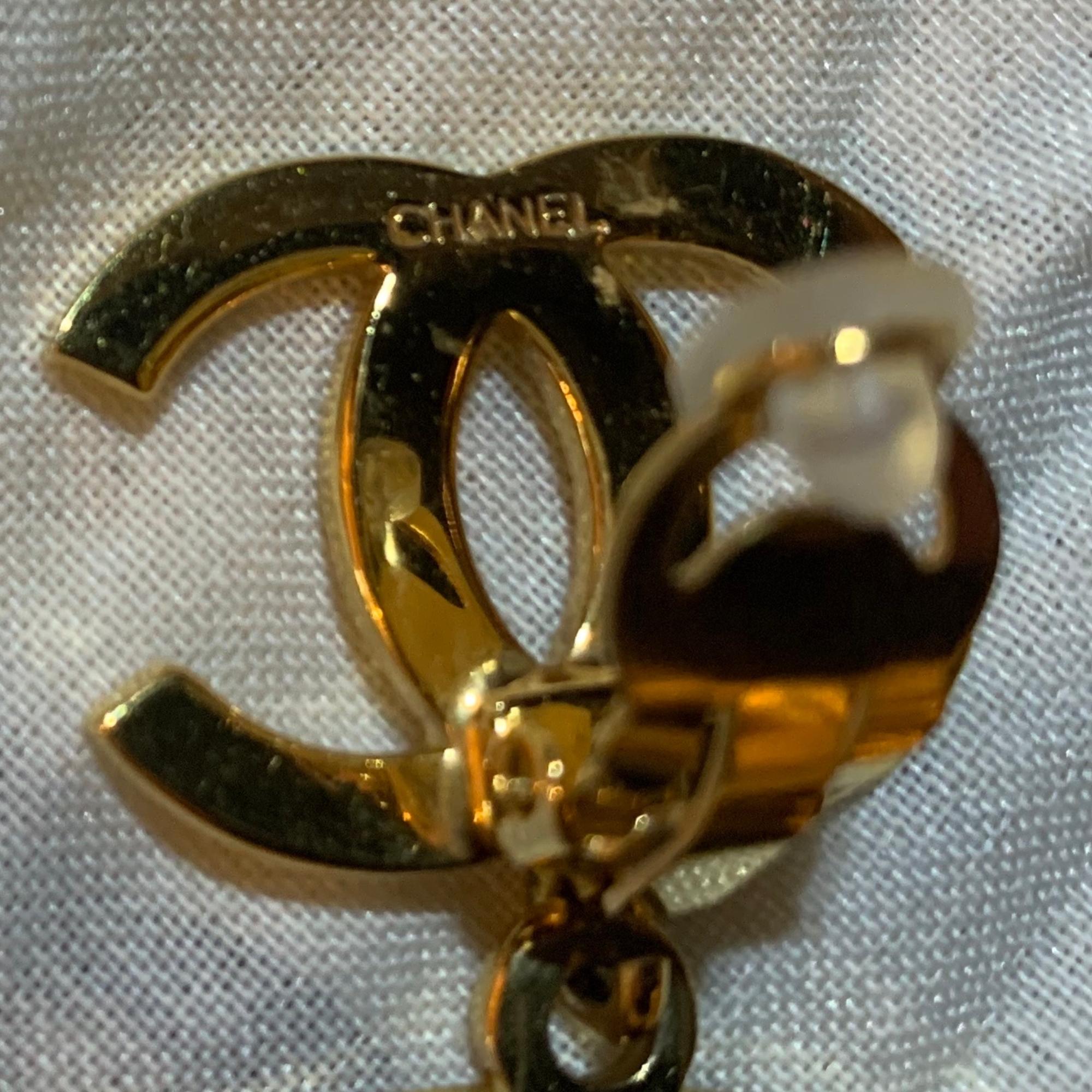 Chanel Vintage Gold Hoop CC Drop Earrings For Sale 5