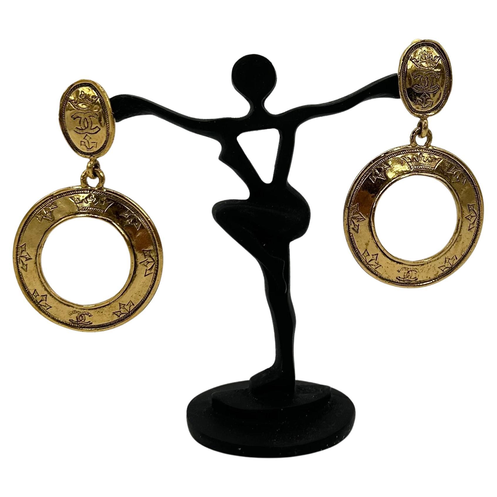 Chanel Vintage Gold Hoop Earrings  For Sale