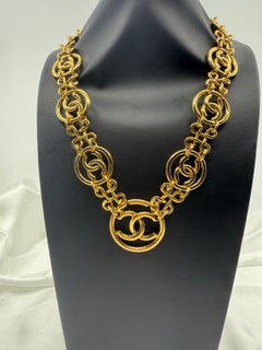 Chanel Vintage Gold Infinity CC Logo Statement Necklace, Circa 1993