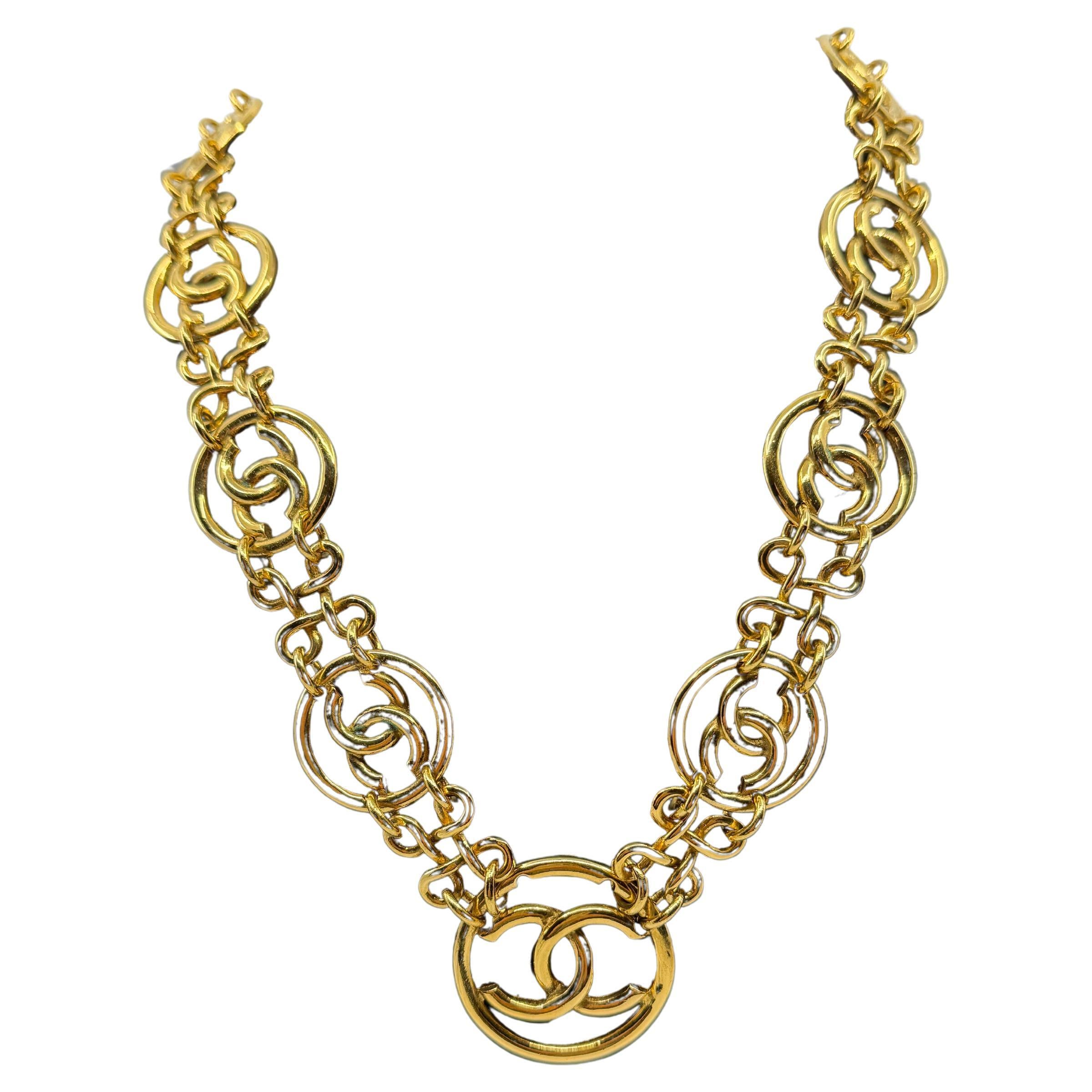 Chanel Vintage Gold Infinity CC Logo Statement Necklace, Circa 1993