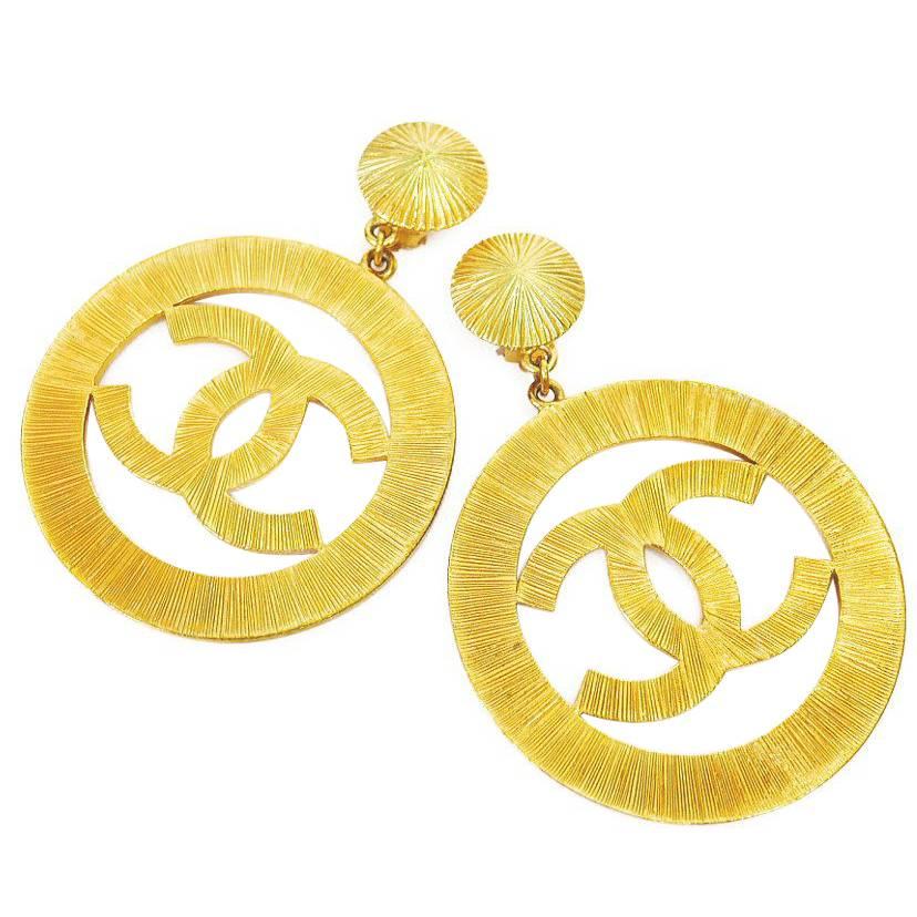 Chanel Vintage Gold Jumbo Dangling Earrings 