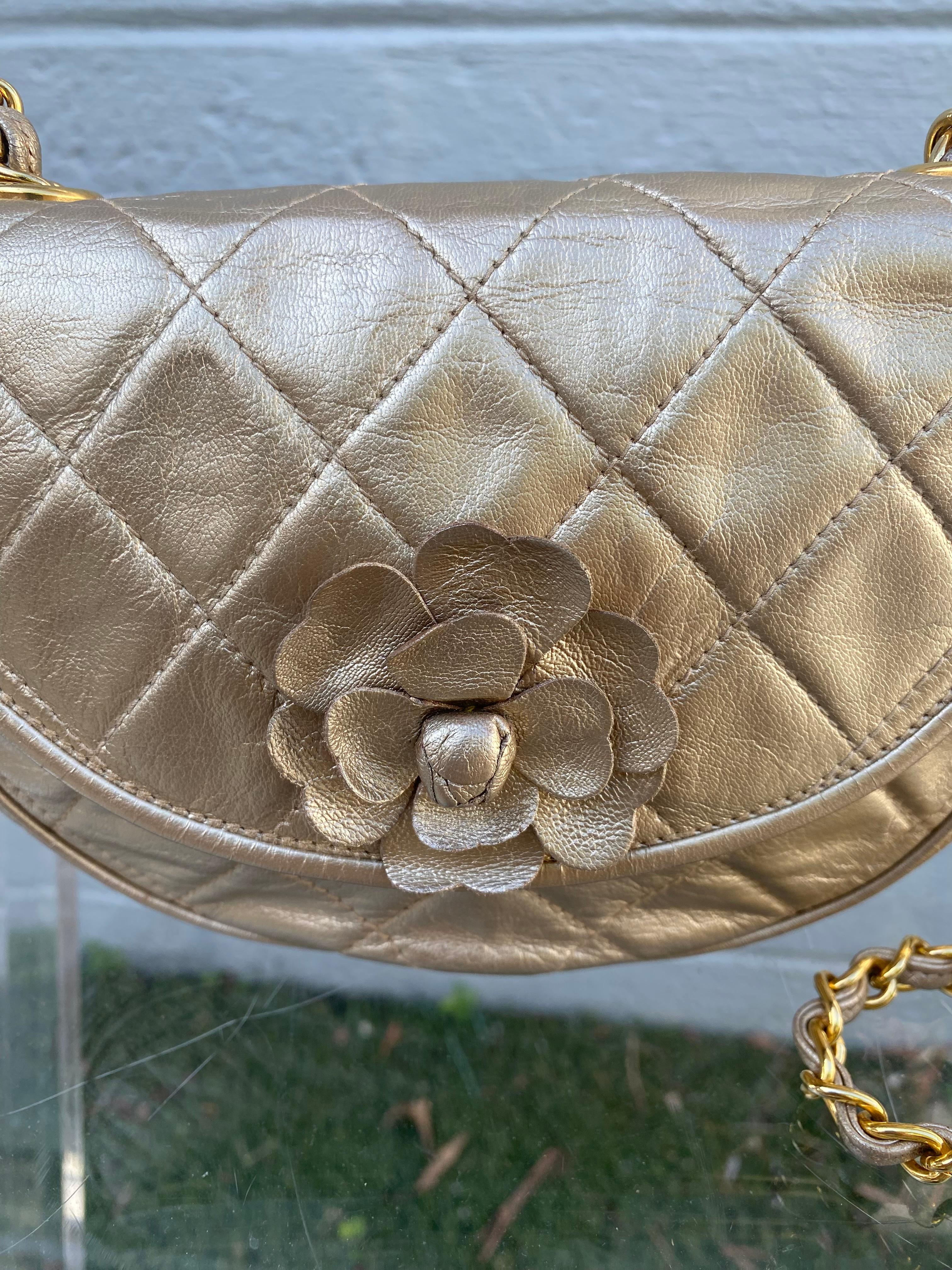 Chanel Vintage Mini Gold Camelia Lambskin Flap Crossbody Bag 9