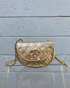 Chanel Vintage Mini Gold Camelia Lambskin Flap Crossbody Bag