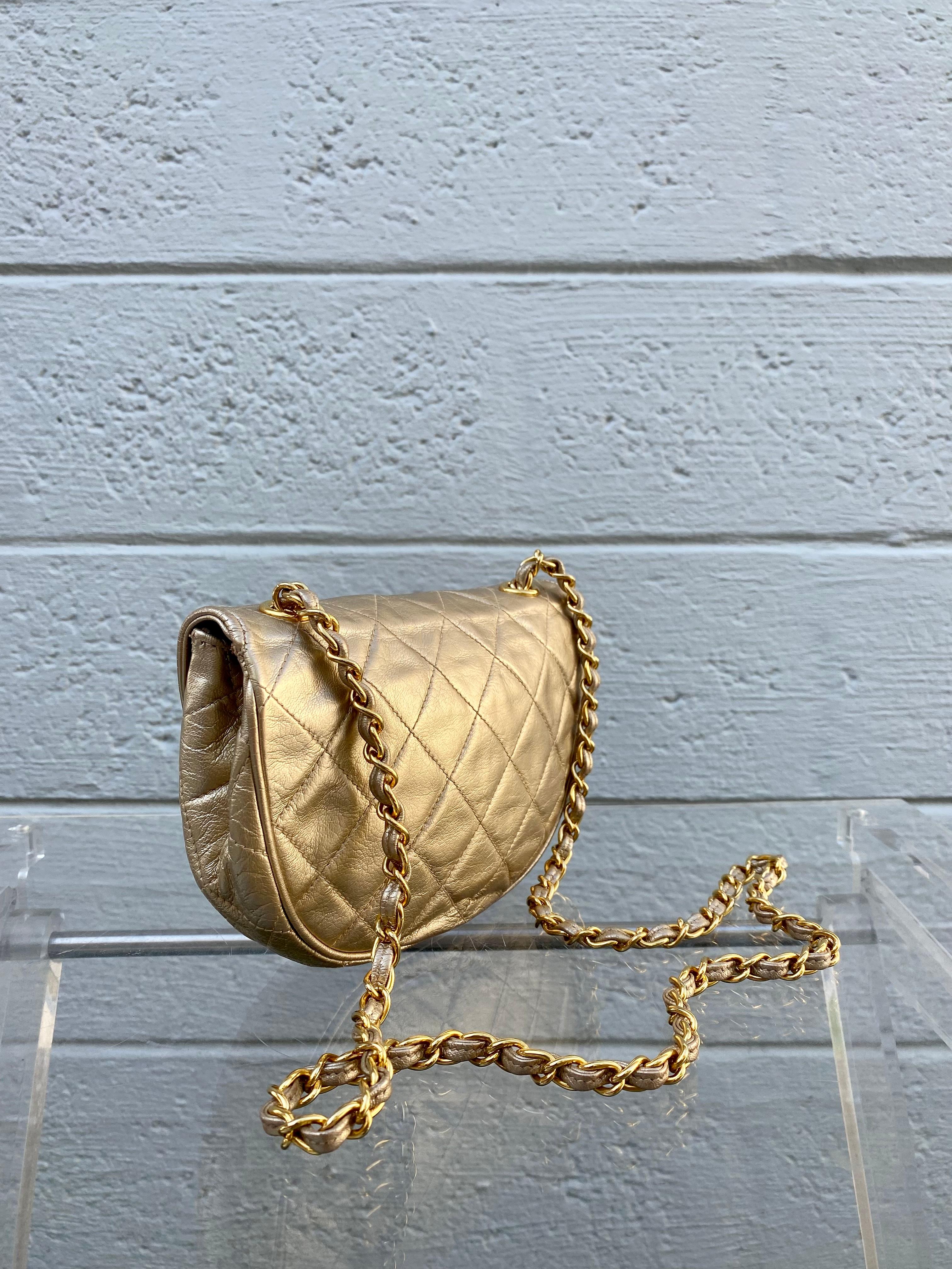 Chanel Vintage Mini Gold Camelia Lambskin Flap Crossbody Bag 1