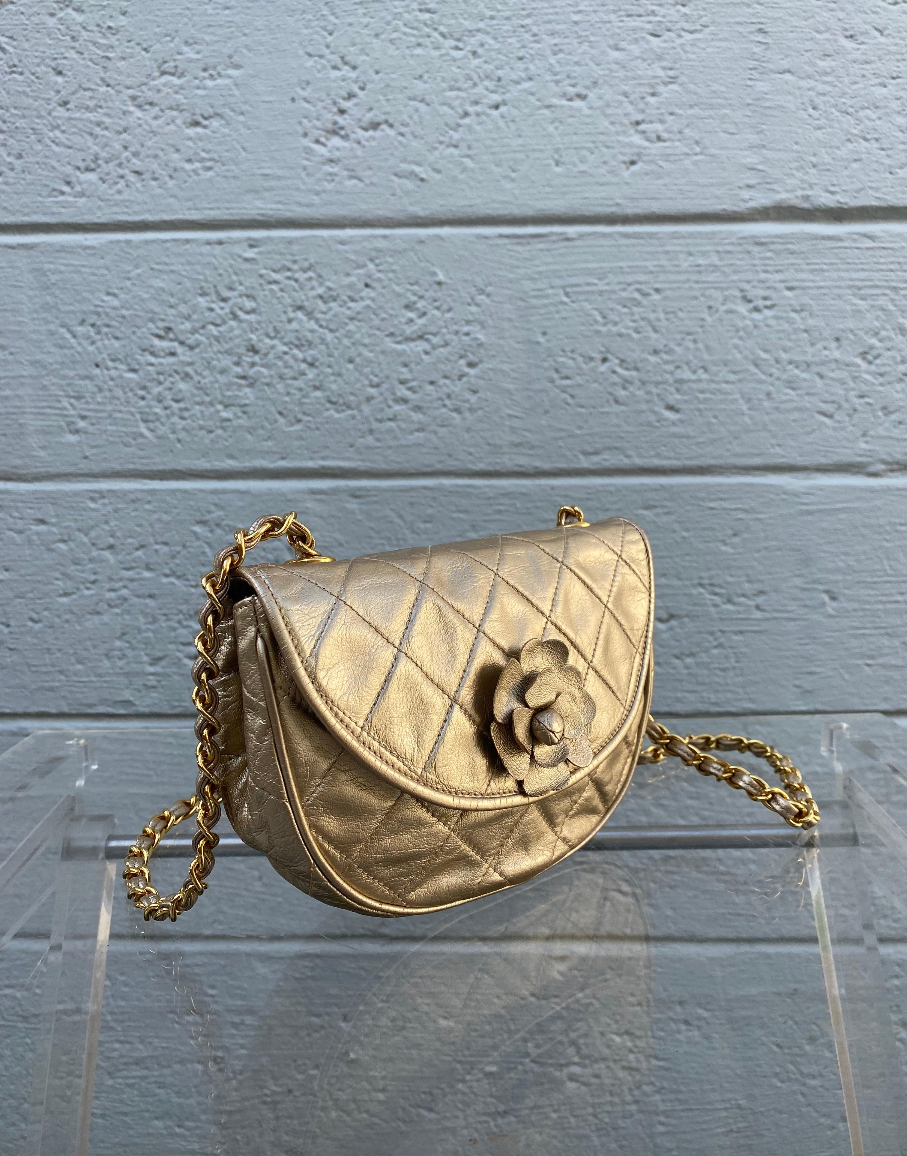 Chanel Vintage Mini Gold Camelia Lambskin Flap Crossbody Bag 4