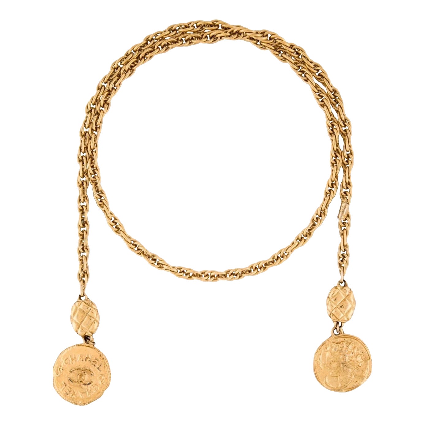 CHANEL Vintage Gold Lariat CC Medallion Necklace For Sale