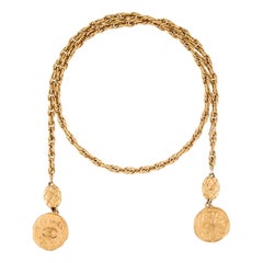 CHANEL Vintage Gold Lariat CC Medallion Necklace