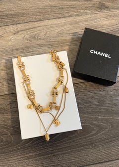 CHANEL Vintage Gold Layered Hook CC Charm Necklace
