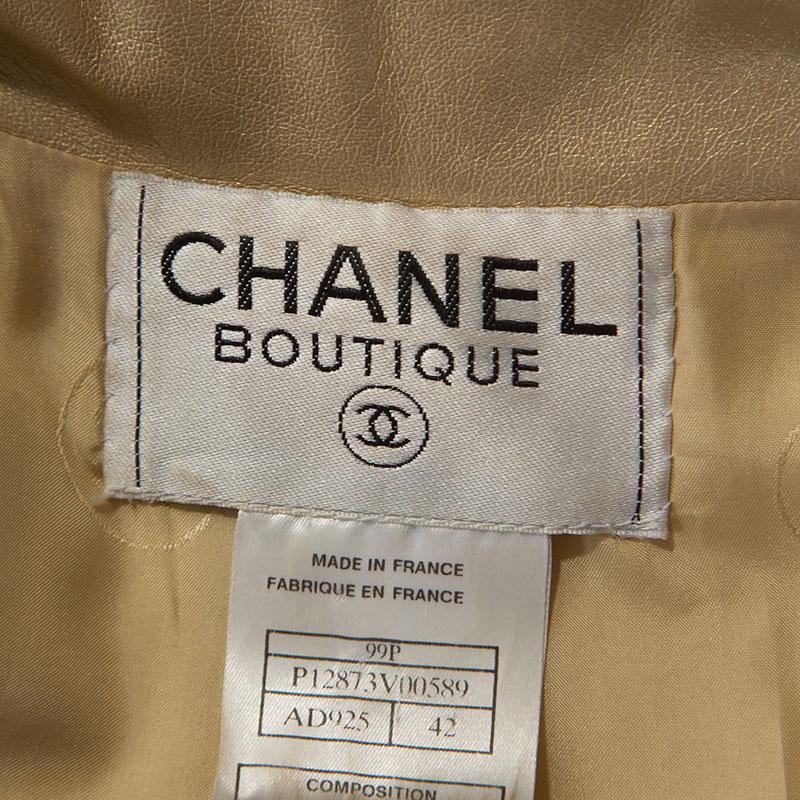 Chanel Vintage Gold Leather Blazer L In Good Condition In Dubai, Al Qouz 2