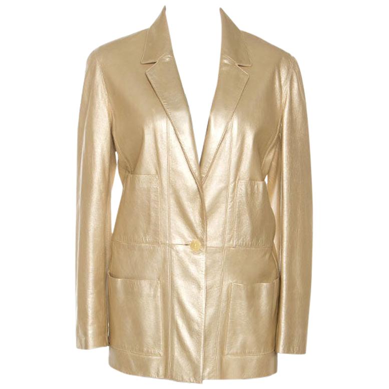 Chanel Vintage Gold Leather Blazer L