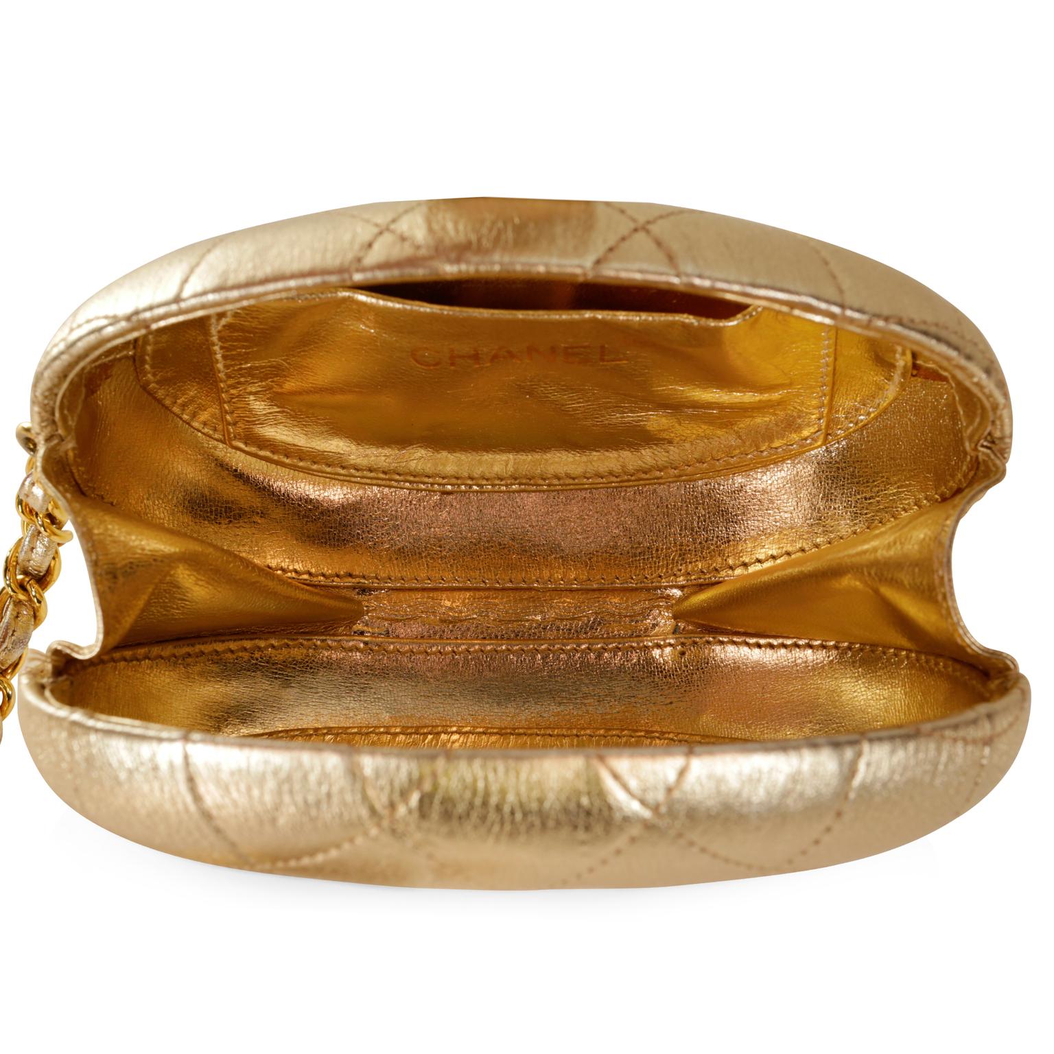 Chanel Vintage Gold Leather Oval Evening Clutch  2
